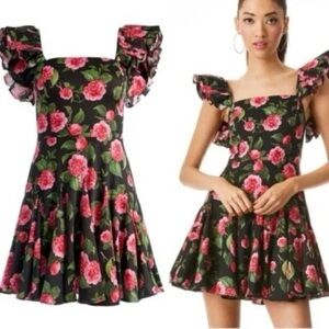 Alice and Olivia Ginny Ruffle Sleeve Floral Print Dress size0